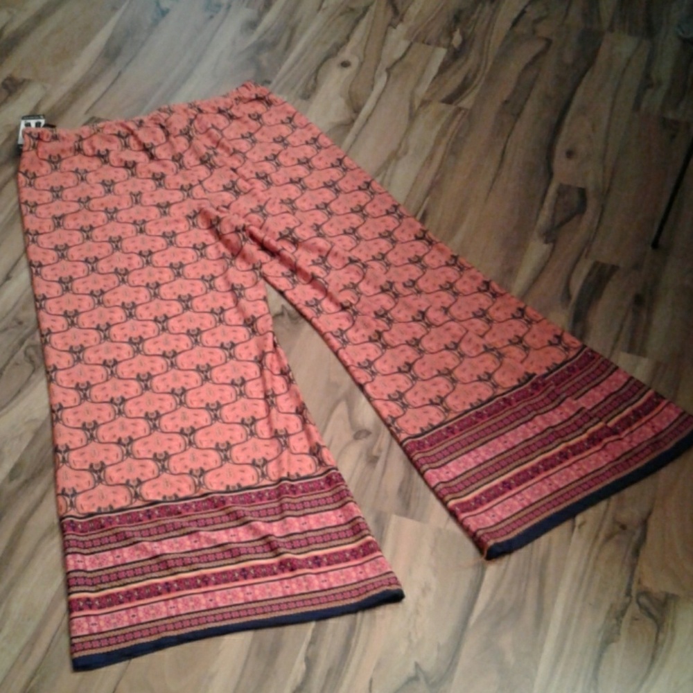 NWT orange & blue print palazzo pants sz XL